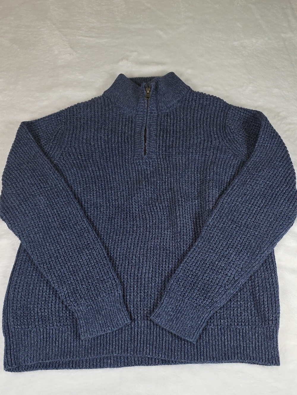 L.L. Bean Blue Chunky Waffle Shaker Knit Quarter-Zip Sweater Men's Size M